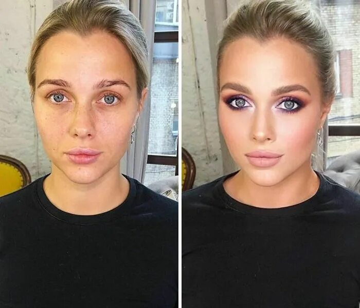 Профессиональный макияж фото до и после Women-Before-After-Makeup-Lena-Motinova Amazing makeup transformation, Makeup be