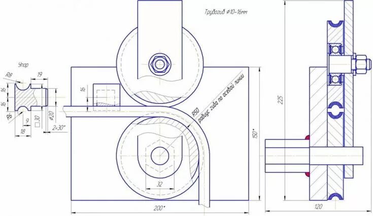 Профилегиб своими руками чертежи размеры Чертеж трубогиба с прижимным роликом Чертежи, Трубы, Самодельный