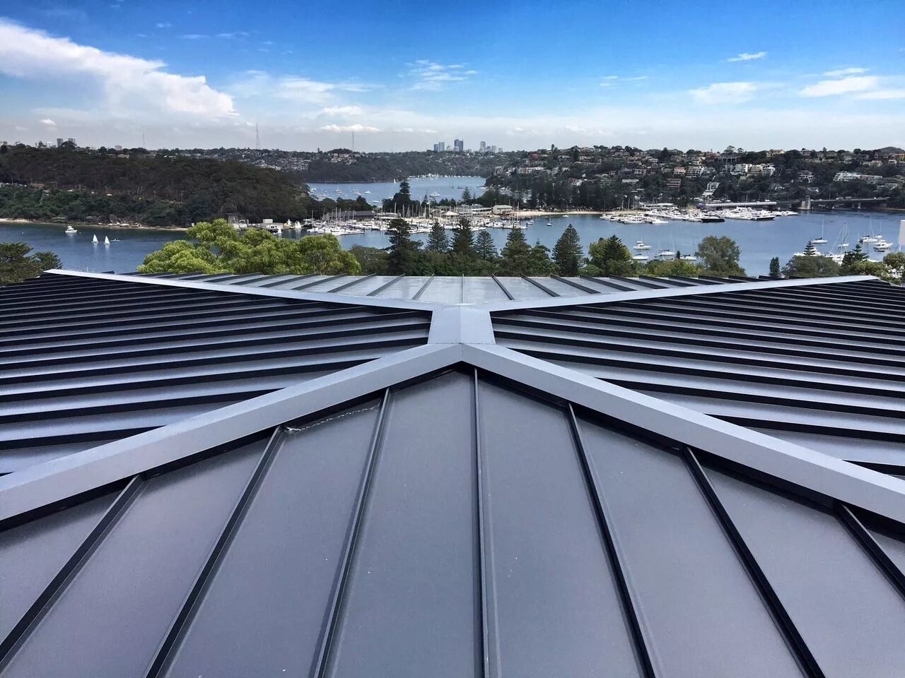 Профилированные панели для крыши цена фото Superb view from this Sydney location, stylish modern roof... Roof cladding, Sta