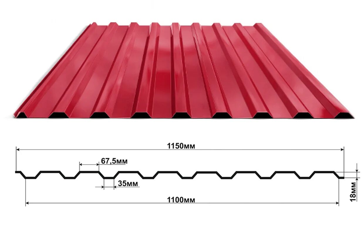 Профлист мп 20 фото Профнастил СП-20 красн вино 1150х6000мм 0,45