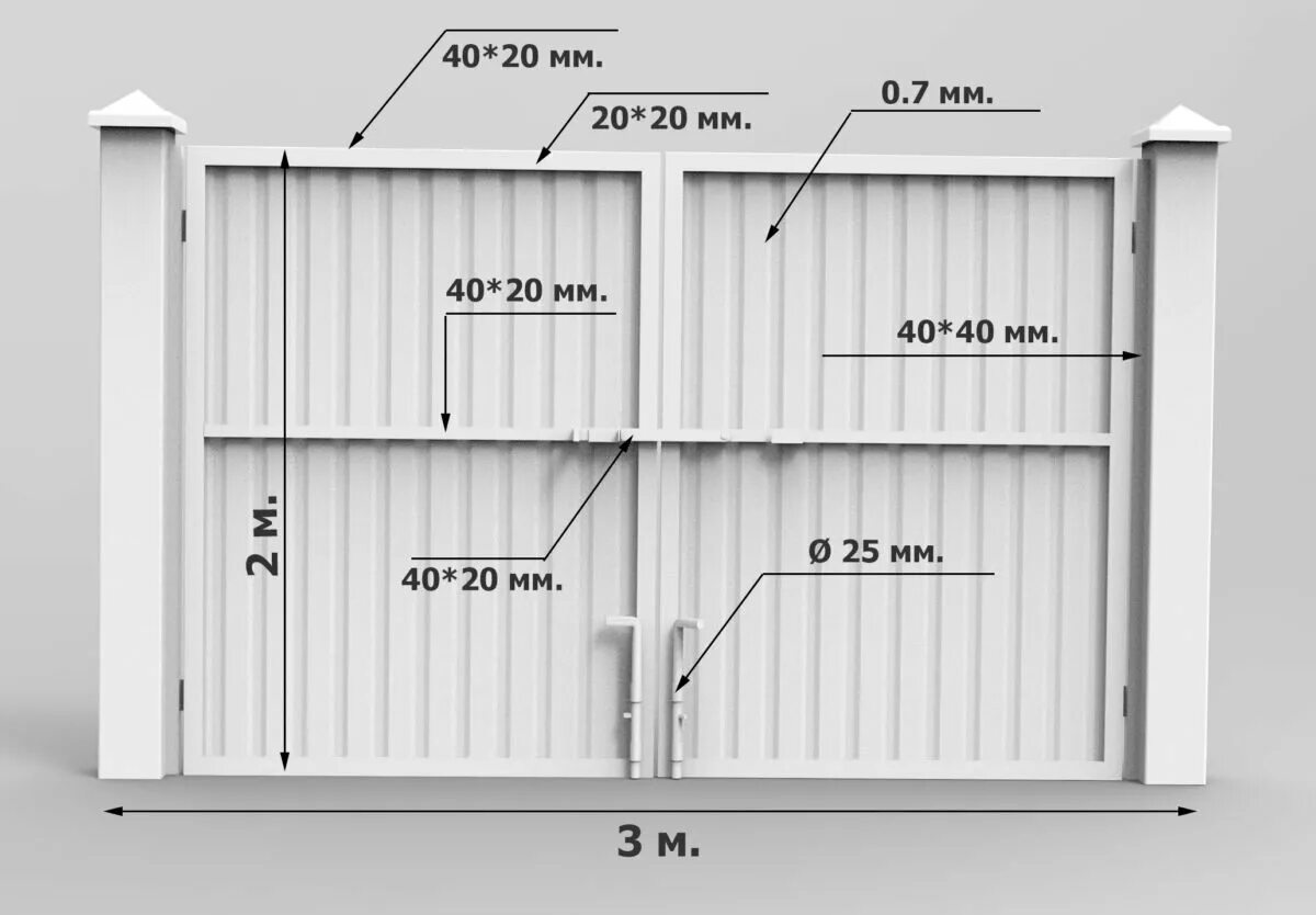 Профлист ворота чертеж Размер профиля для ворот распашных ПрофЗаборы Дзен
