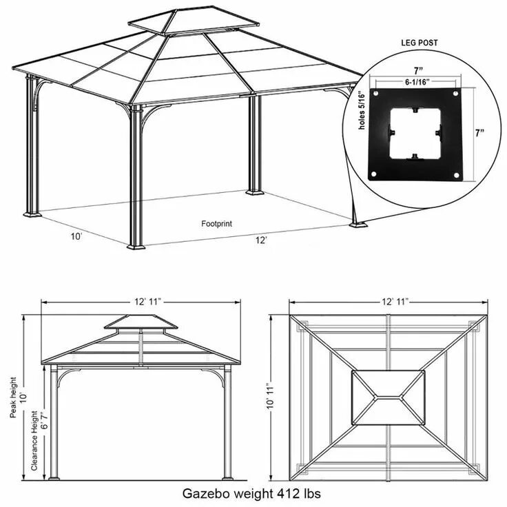 Профтруба беседка чертеж Sunjoy 10 x 12 Chatham Steel Hardtop Gazebo, Silver - Walmart.com Gazebo, Steel 