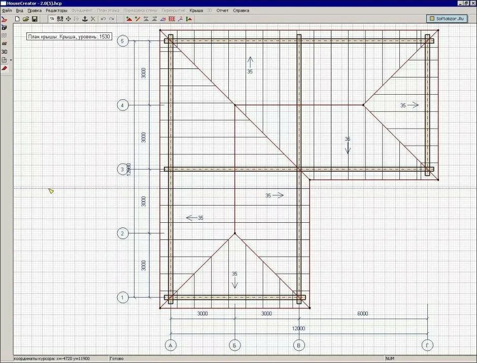 Программа для чертежа крыши дома Г образная вальмовая крыша HeatProf.ru