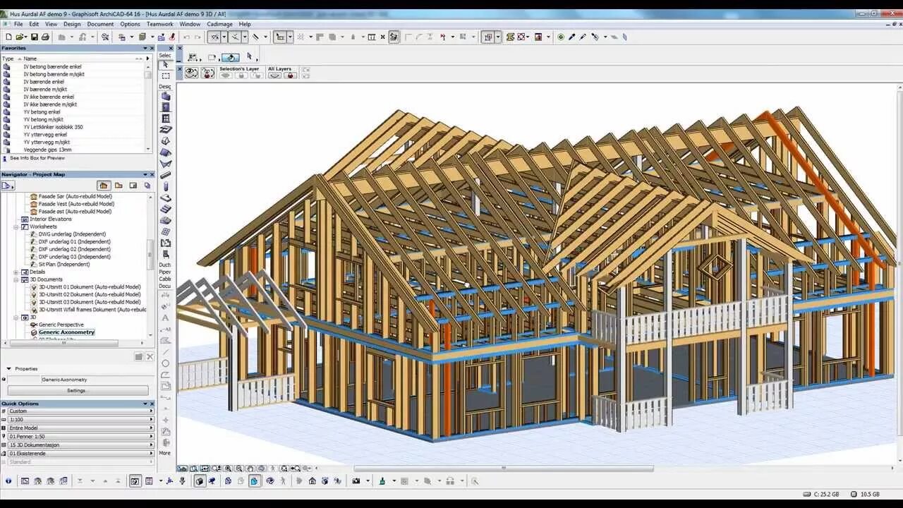 Программа для чертежей каркасных домов BIM med ArchiCAD: Konstruksjonverktøyet - YouTube