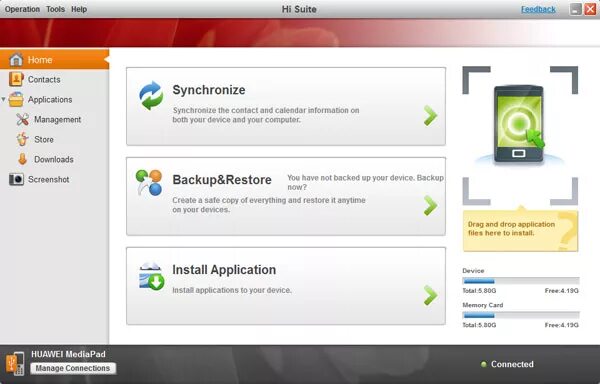 Программа для компьютера подключение смартфона Планшет Huawei MediaPad