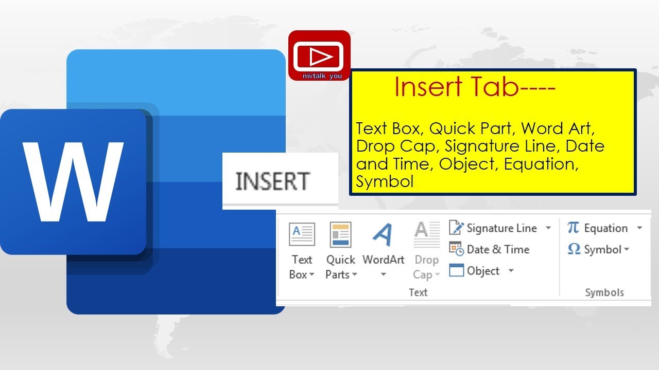 Программа для красивого оформления текста MS-WORD INSERT TAB - Text Box, dropcap, symbol, quick part, Equation - YouTube