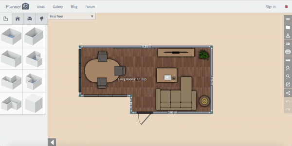 Программа планировки мебели в комнате онлайн Planner 5D главный экран Дизайн, Ремонт, Расставить мебель