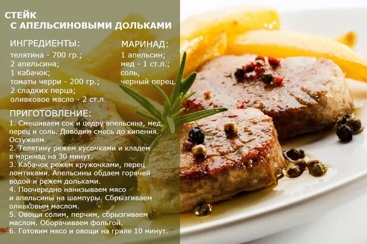 Программа просто и вкусно рецепты с фото Стейк из телятины с апельсиновыми дольками Food, Breakfast, Beef