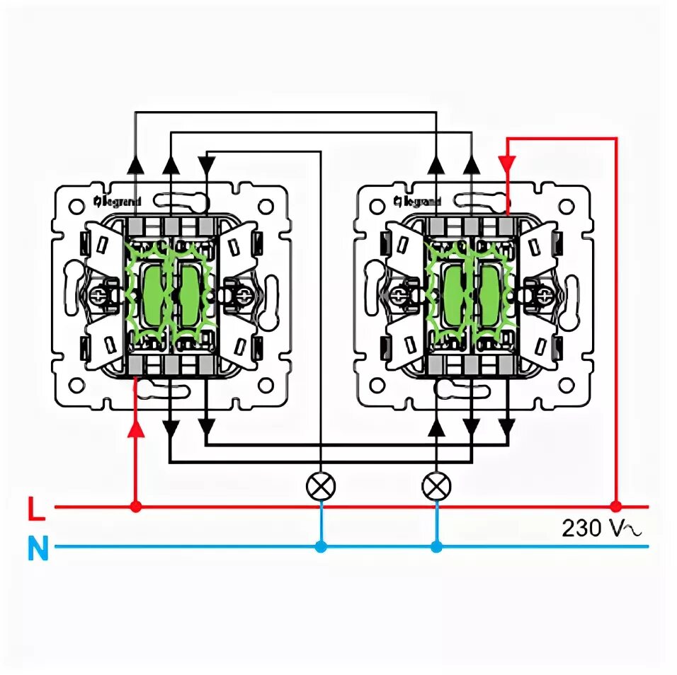 Проходной двухклавишный выключатель легран схема подключения 774112 Legrand Valena. Выключатель 2-кл. (проходной) с подсветкой легранд валена