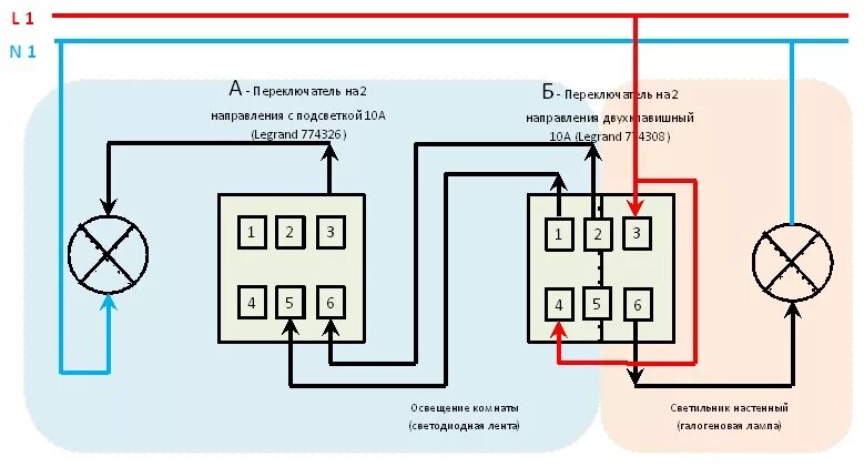 Проходной переключатель двухклавишный схема подключения шнайдер Схема проходного выключателя с 2 мест на лампочки HeatProf.ru