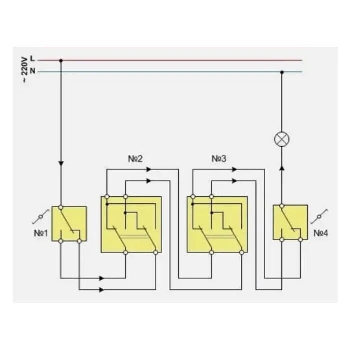 Проходной переключатель с 4 мест схема подключения По переходным выключателям - обсуждение на форуме e1.ru