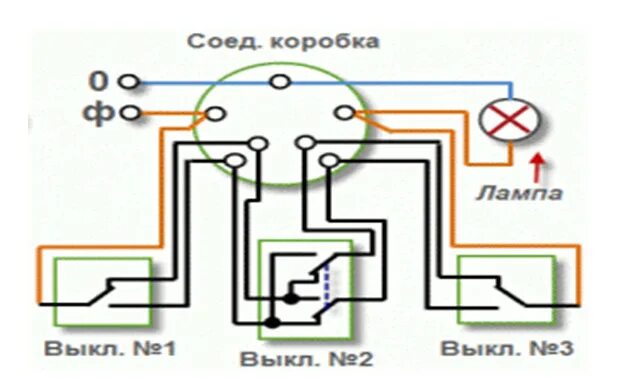 Проходной вкл схема подключения Схема включения проходного выключателя из двух мест - Всё об электрике в доме