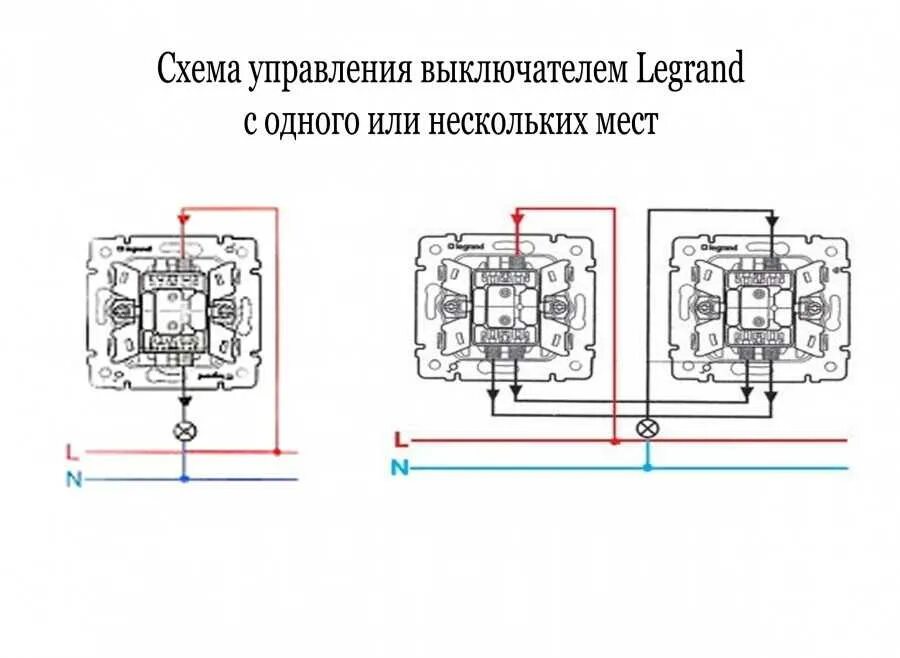 Проходной выключатель одноклавишный схема подключения фото Проходной выключатель legrand - схема подключения, нюансы монтажа, а также его к