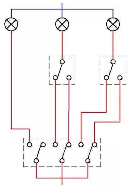 Проходной выключатель подключения на 3 лампочки Ответы Mail.ru: Как на схеме отображается тройной выключатель, не тот который св