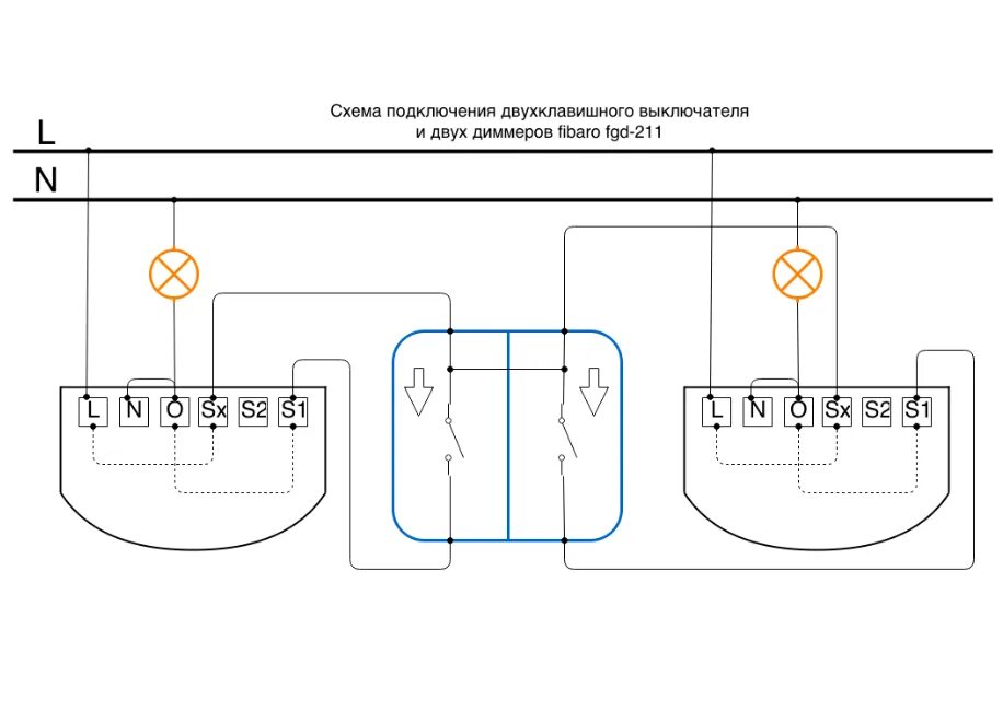 Проходной выключатель с диммером схема подключения Двухклавишный диммер фото - DelaDom.ru