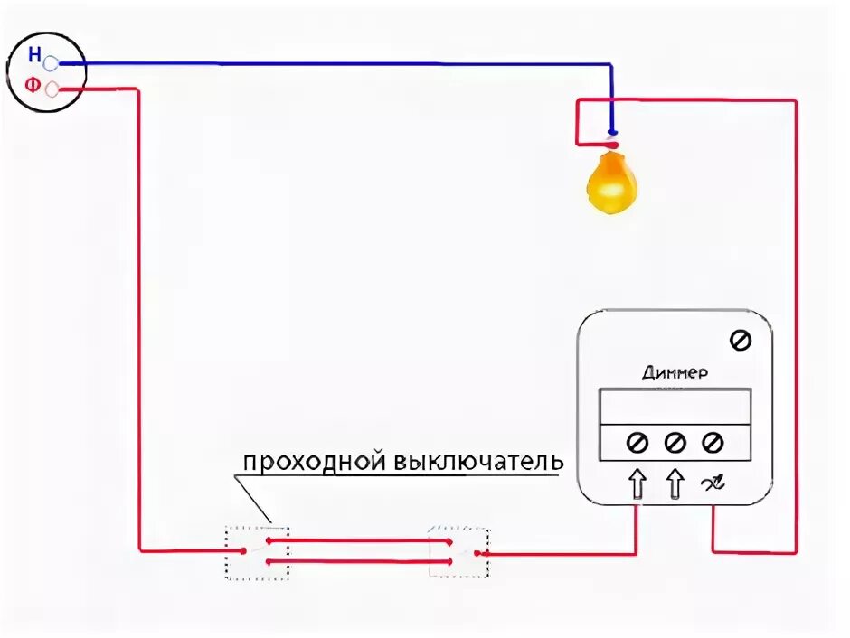 Проходной выключатель с диммером схема подключения Что такое диммер и как его выбрать