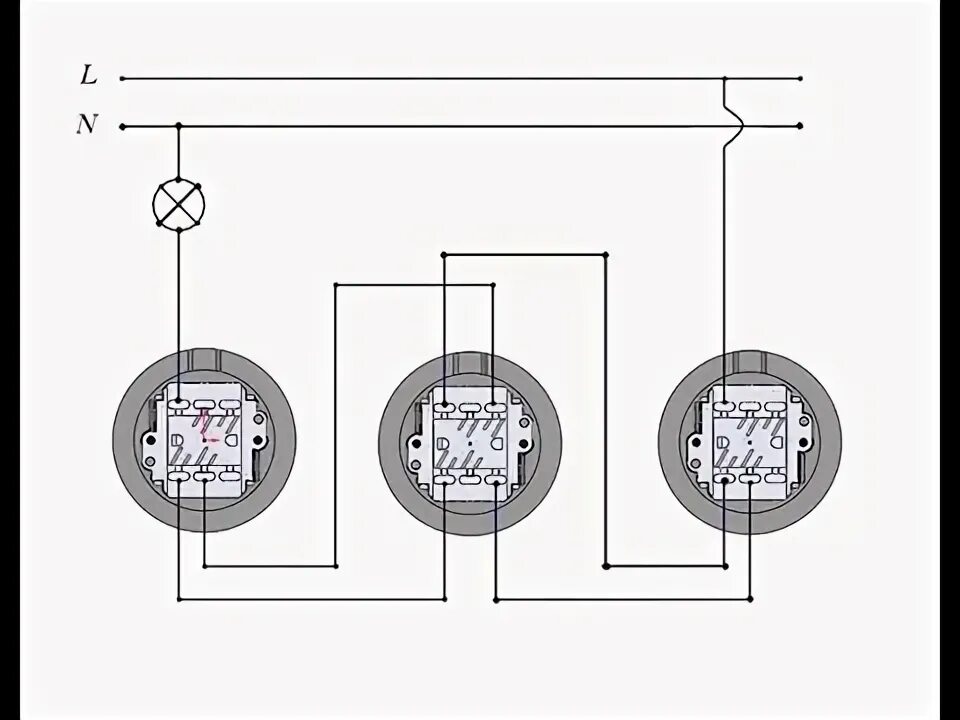 Проходной выключатель с розеткой как подключить Перекрестный выключатель света, управление с 3 мест. - YouTube