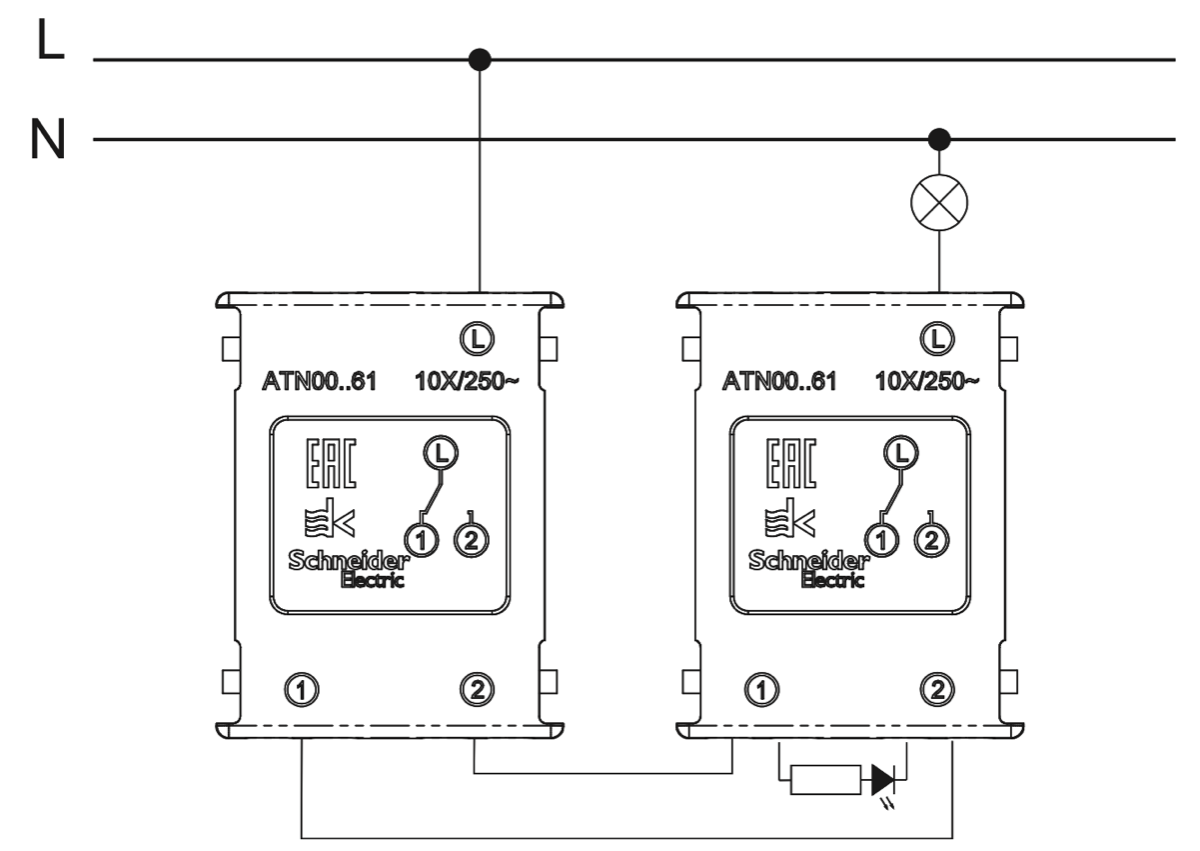 Проходной выключатель schneider electric схема подключения Проходной выключатель (переключатель из 2-х мест) - что это, суть его работы