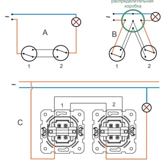 Проходные розетки подключение схема подключения Проходной выключатель, схема подключения - Доктор Лом Выключатель, Принципиальна