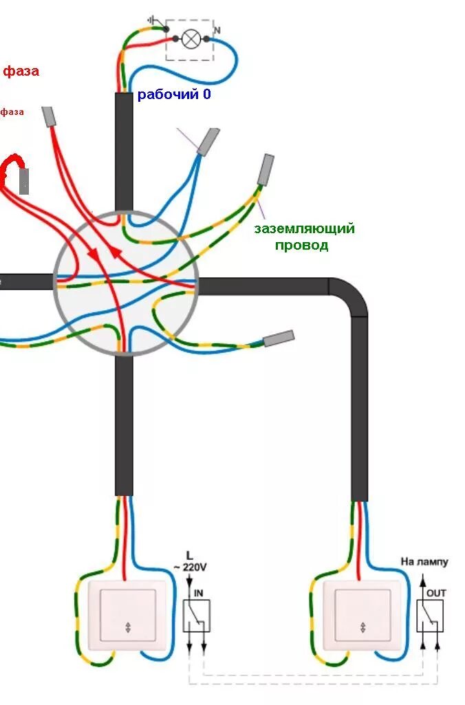 Проходные выключатели схема как подключить соединить 2 Переключатель с двух мест фото - DelaDom.ru