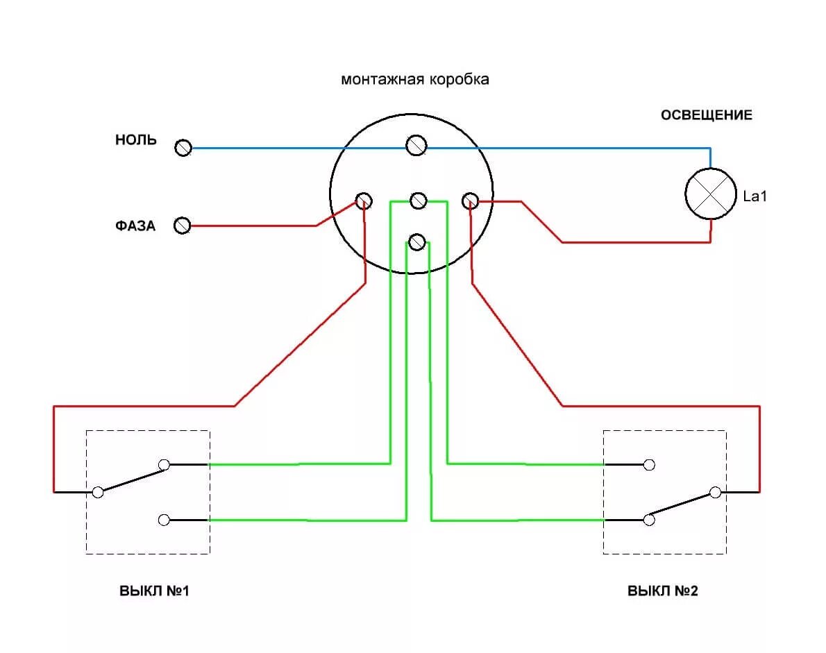 Проходные выключатели схема подключения из 2 мест Схема соединения проходного