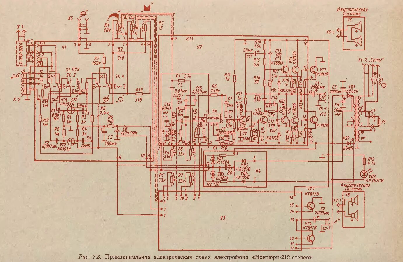 Проигрыватель концертный 304 схема электрическая принципиальная Электрофон Ноктюрн 212 Радиодетали в приборах