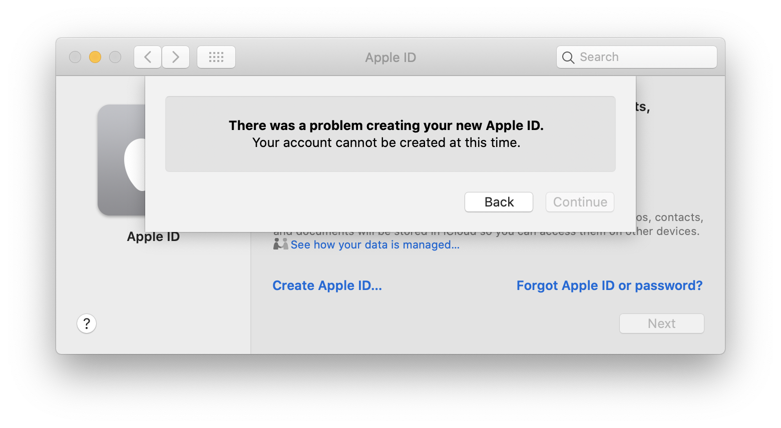 Произошла ошибка подключения к эпл айди icloud - Problem creating new Apple ID. Account cannot be created at this time -