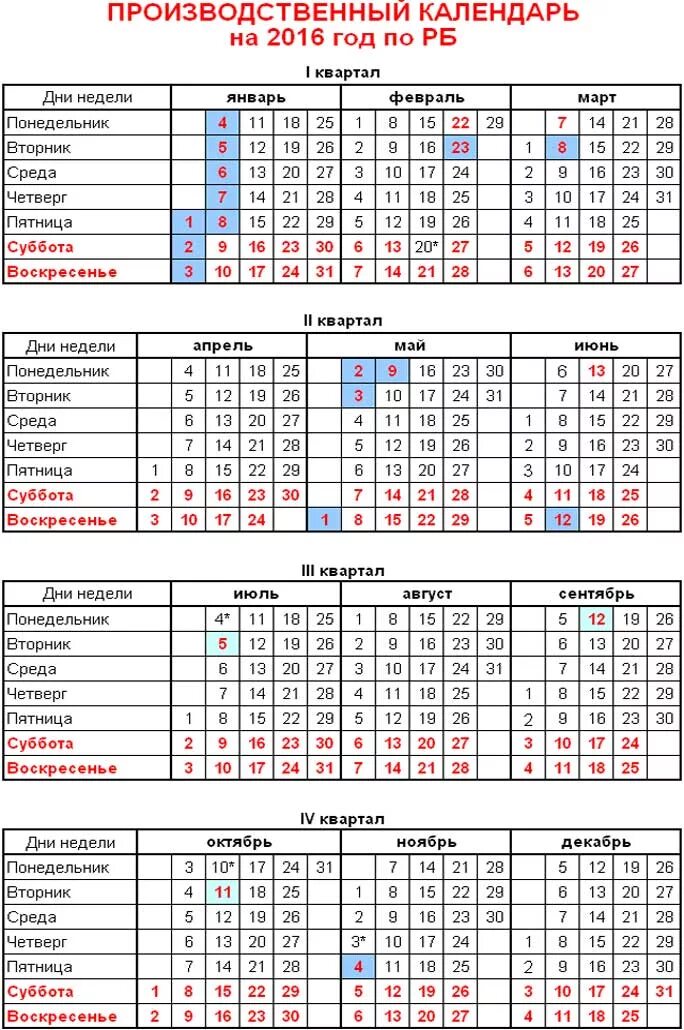 Производственный календарь 2016 года с праздниками Производственный календарь на 2016 год по Башкортостану