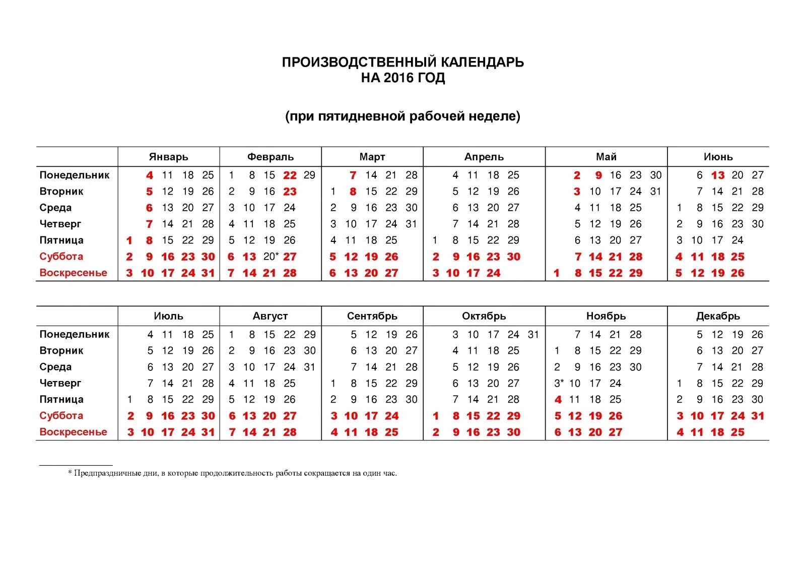 Производственный календарь 2016 праздниками и выходными Производственный календарь на 2016 год Образец - бланк - форма - 2023