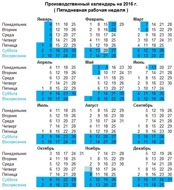 Производственный календарь 2016 праздниками и выходными Производственный календарь на 2016 год в России скачать в excel бесплатно Праздн