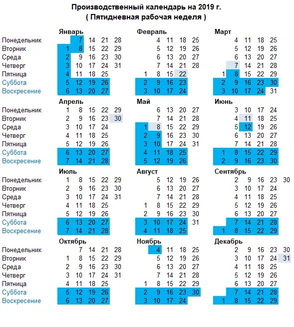 Производственный календарь 2019 года с праздниками Скачать производственный календарь на 2019 год бесплатно в excel - www.otc-soft.