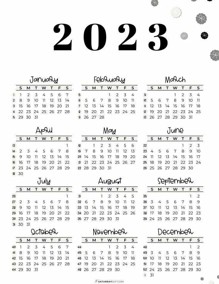 Производственный календарь 2025 для черно белого принтера 2023 Calendar Printable - Cute & Free 2023 Yearly Calendar Templates Yearly cale