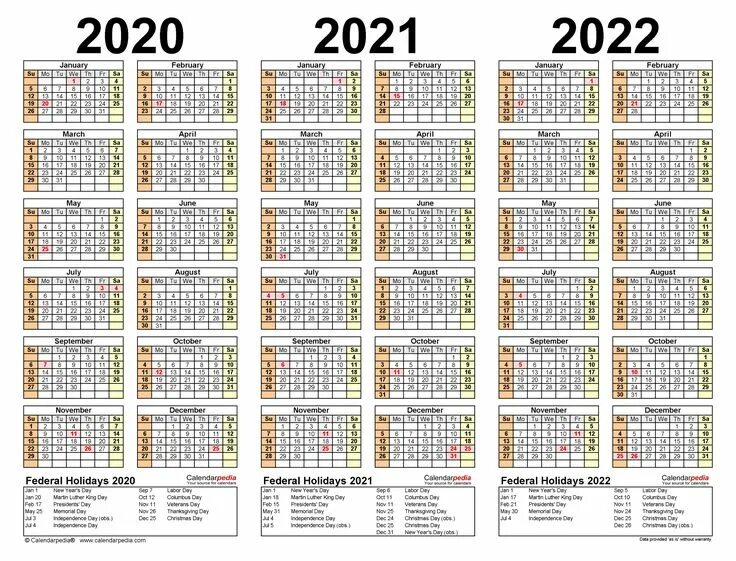 Производственный календарь 2025 год с номерами недель 2020-2022 Three Year Calendar - Free Printable Excel Templates pertaining to 202