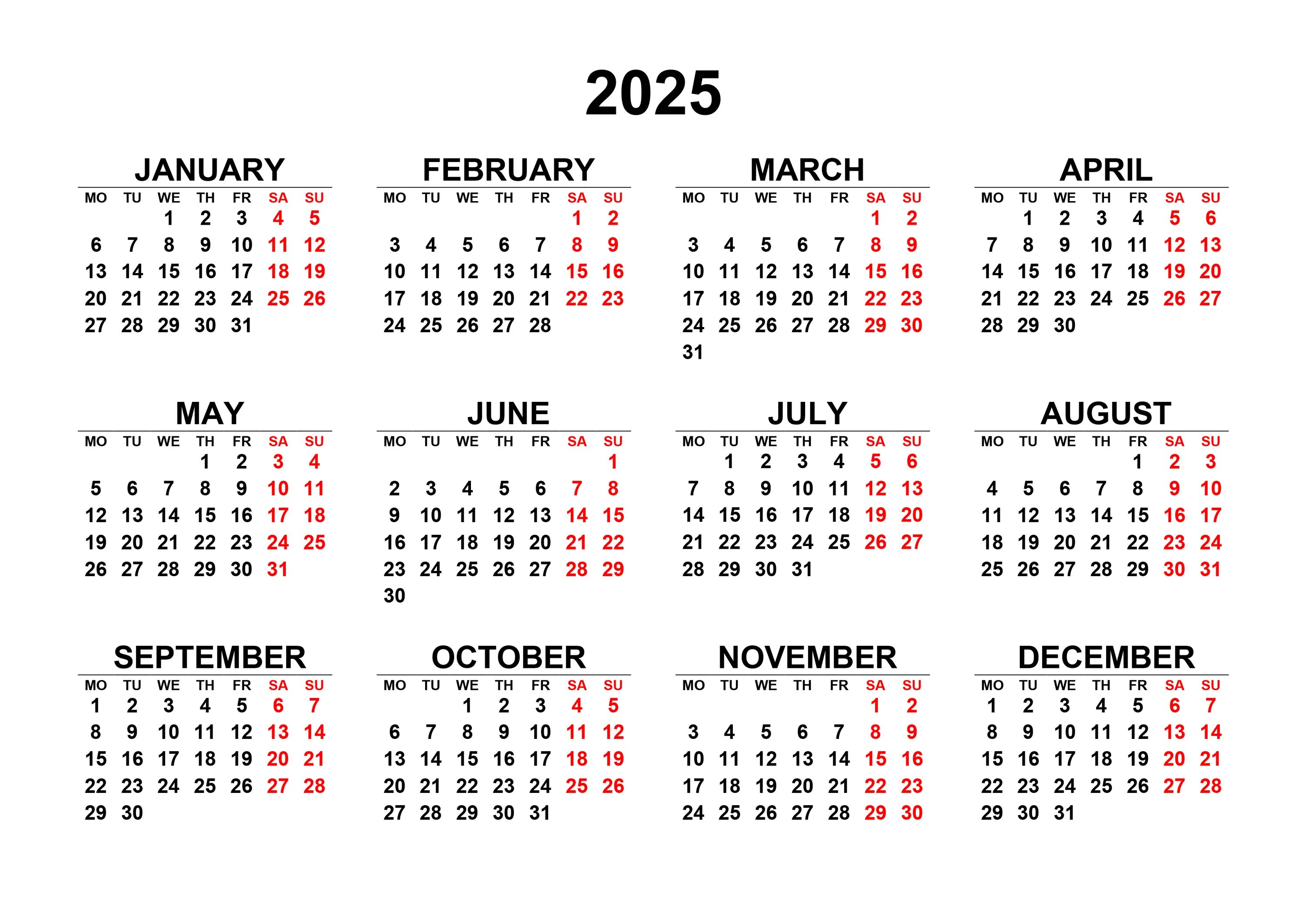 Производственный календарь 2025 картинка для печати Календарь 2025 на английском языке - calendar12.ru