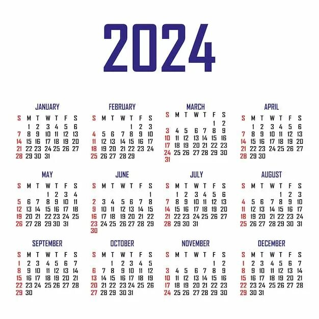 Set of Monthly Calendar Templates for 2023, 2024, 2025, 2026 Years Stock Vector 