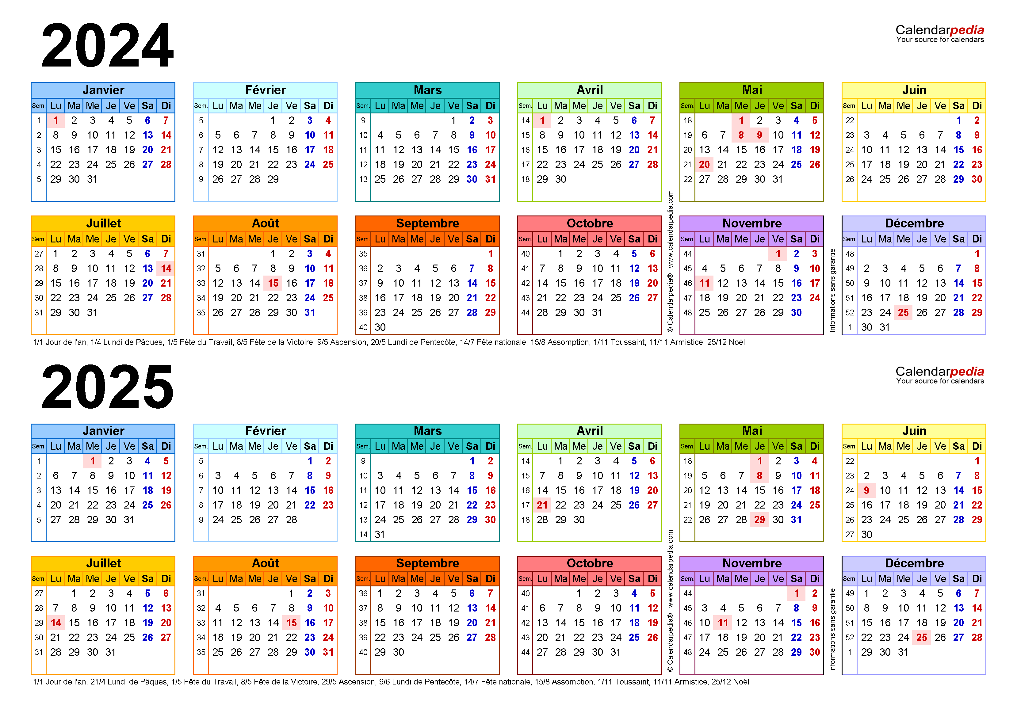 Производственный календарь 2025 в эксель альбомный Calendrier 2024 et 2025 Excel, Word et PDF - Calendarpedia