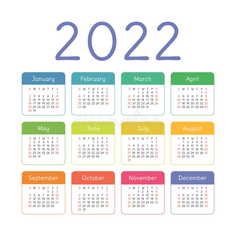 Производственный календарь на 2026 год Calendar 2022 Year. English Colorful Vector Square Pocket or Wall Calender Templ