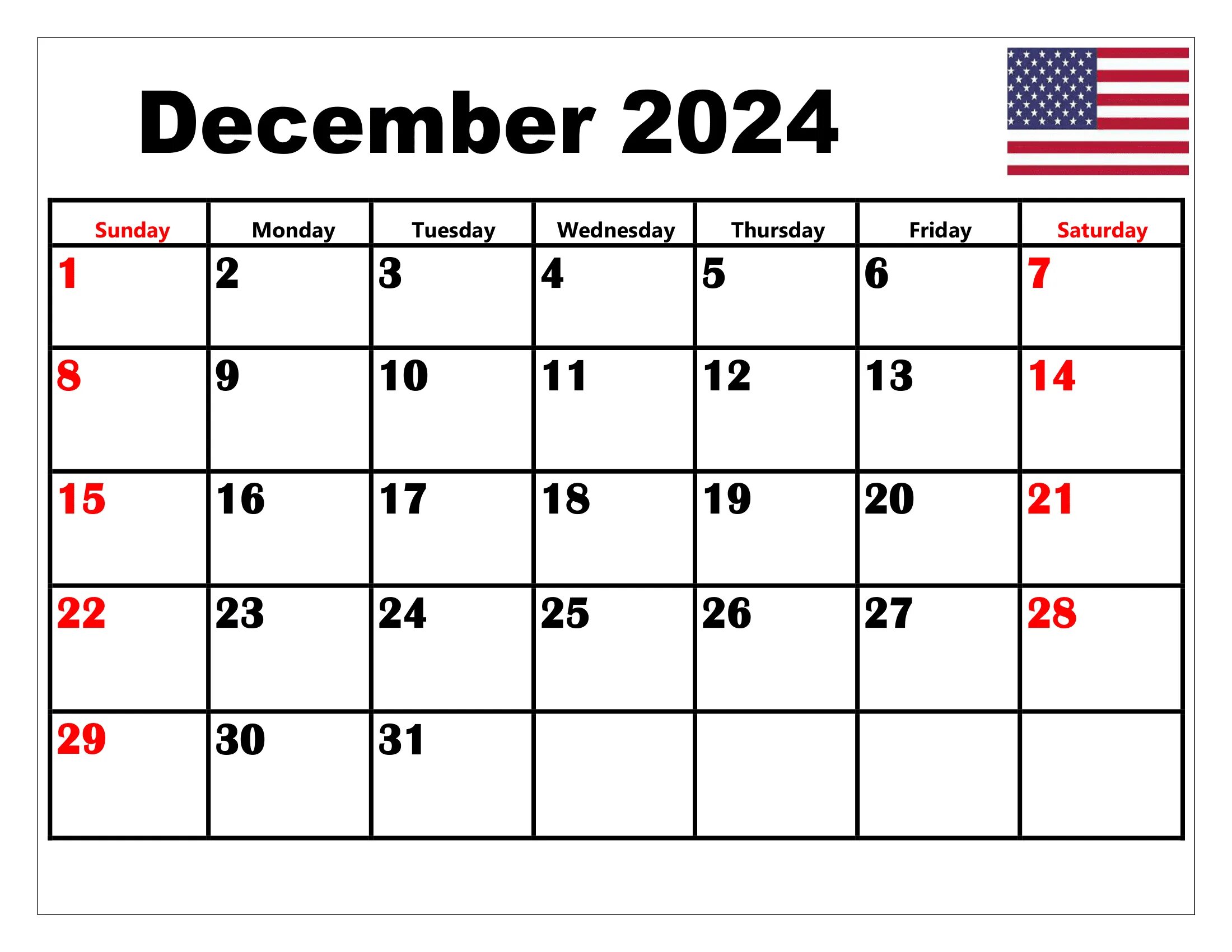 Производственный календарь на декабрь 2024 года Free 2024 Calendar Printable PDF with Holidays Templates