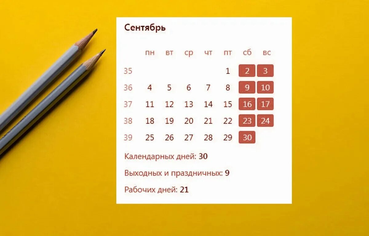 Производственный календарь на сентябрь 2024 года Полный производственный календарь на сентябрь 2023: когда отдыхаем в первый меся