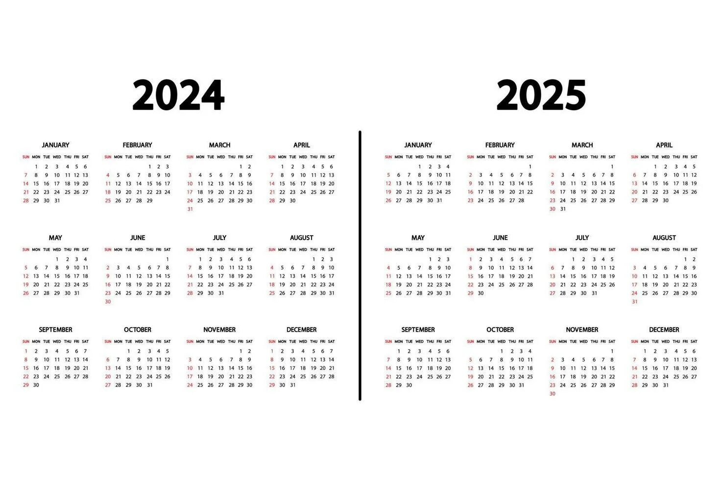 Производственный школьный календарь 2024 2025 Calendar English 2024 and 2025 years. The week starts Sunday. Annual calendar 20