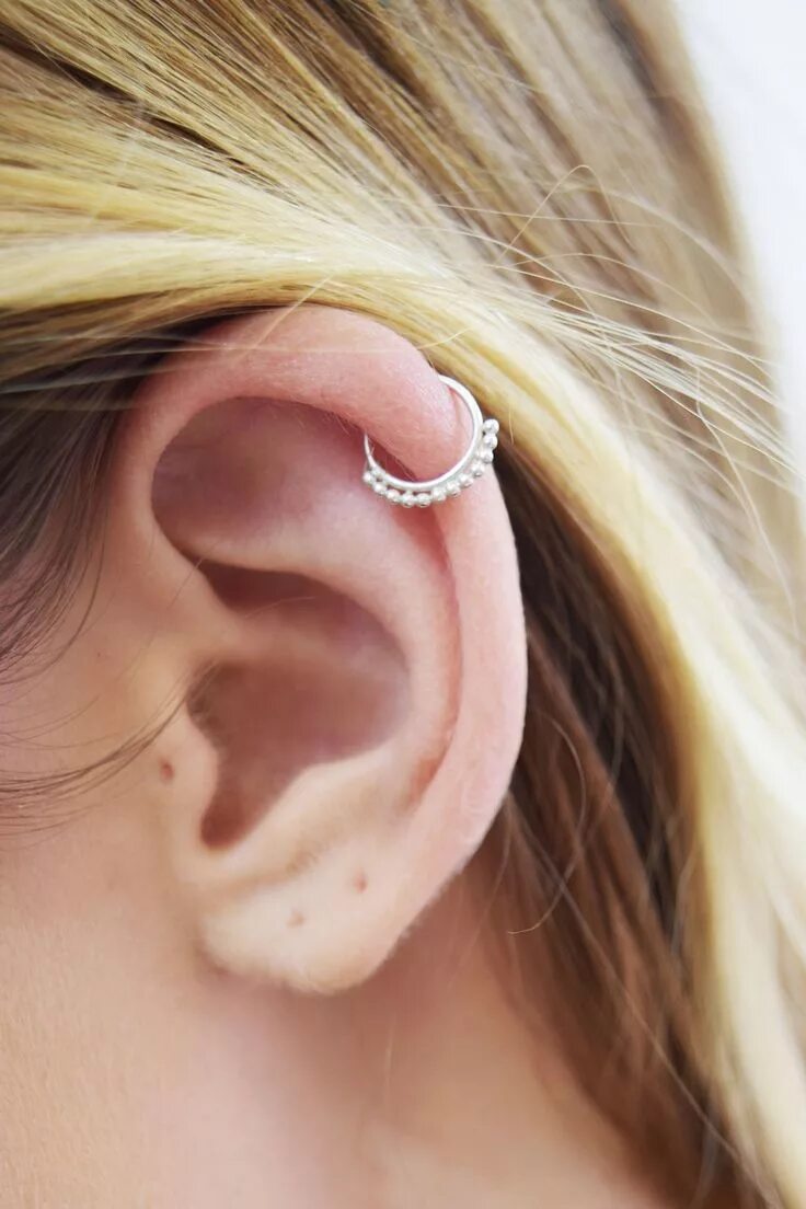 Прокол хряща уха фото Sterling Silver Beaded Nose Ring /Cartilage Hoop Cartilage earrings hoop, Cartil