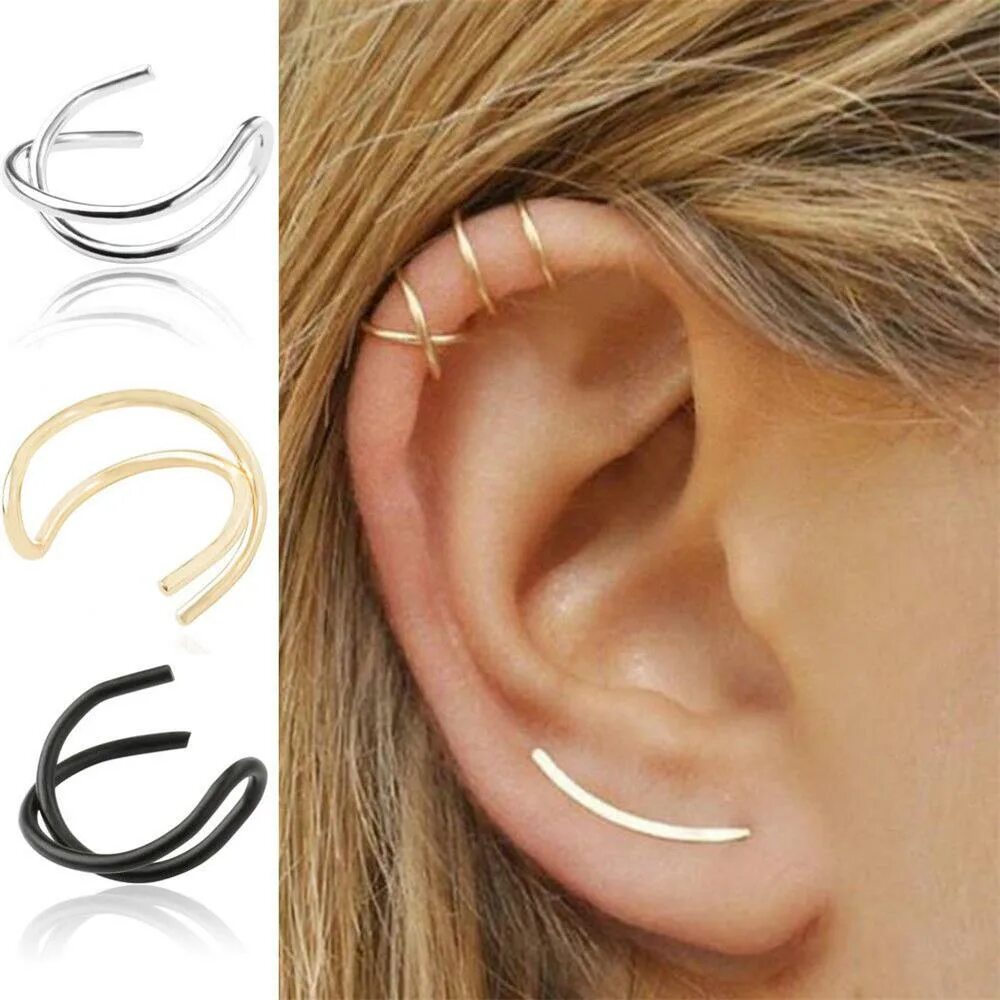 Прокол кафф уха фото 2PCs Unisex Party Punk Cuff Earrings Jewelry Ear Clip No Pierced купить недорого