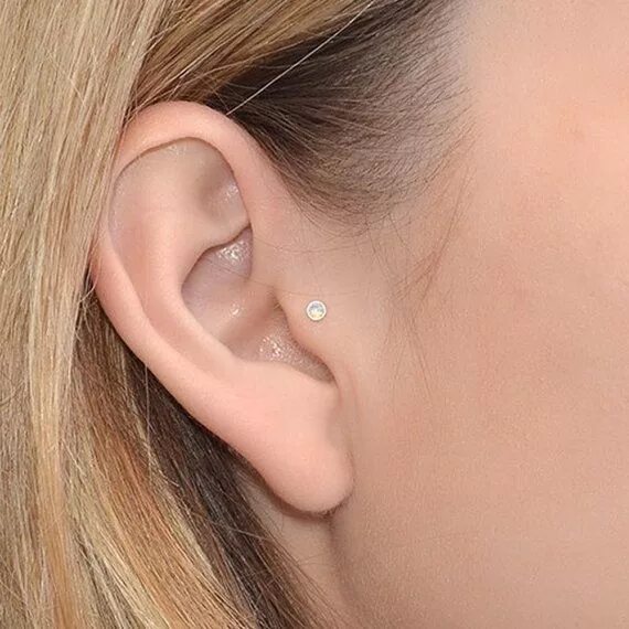 Прокол козелка в ухе фото 2mm Opal Tragus Ohrstecker Silber 16g / Nasenstecker, Helix Ohrring, Nasen hoop 