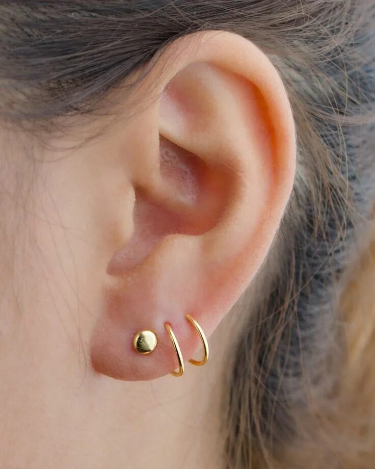 Прокол мочки уха фото Tiny Gold Stud Spiral Earrings Ear Cuff Faux Double Hoops - Etsy Canada Ohrringe