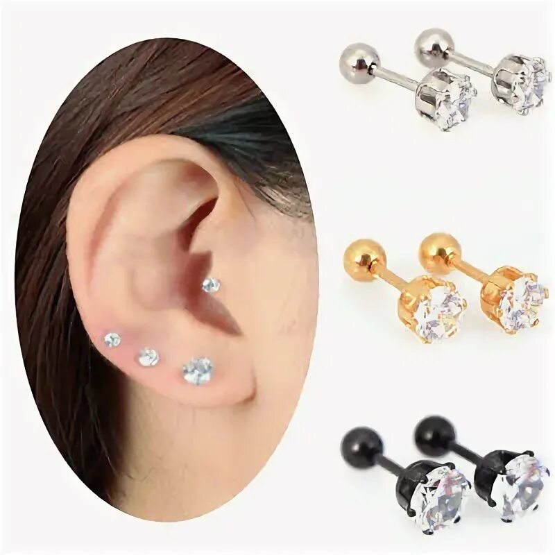 Прокол ушей гвоздики фото 1 Pair Titanium Steel Prong Cartilage Piercing Ear Studs Earrings Jewelry PiY NA