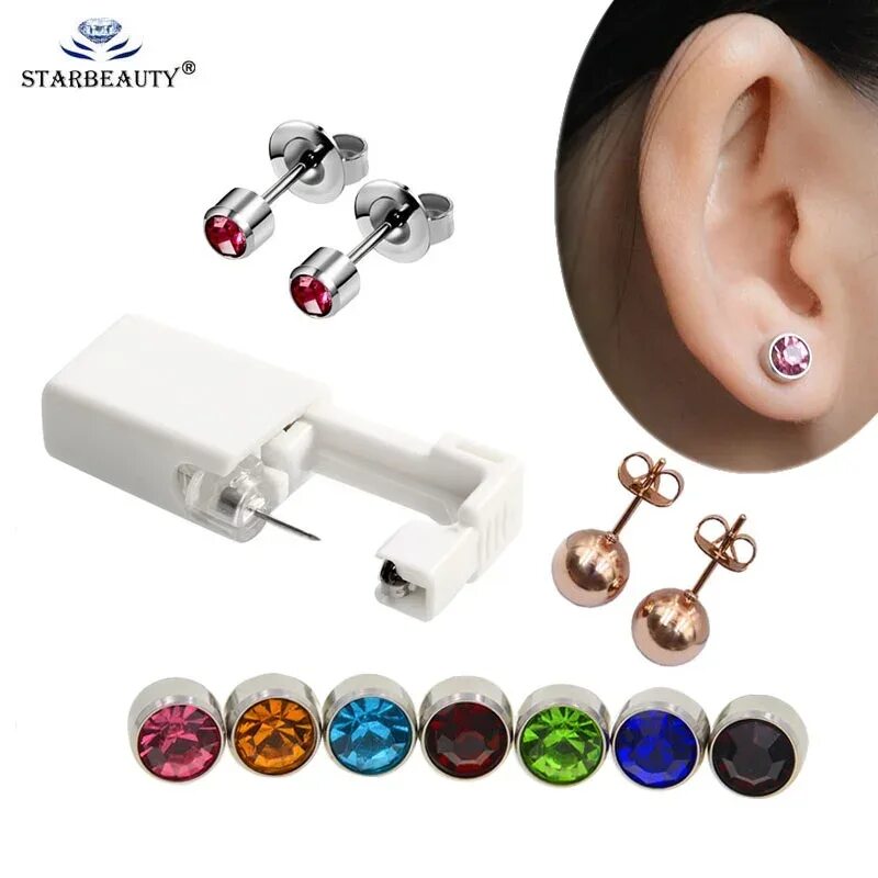 Прокол ушей гвоздики фото 1Unit (3Pcs) Cartilage Tragus Helix Piercing Gun Tool Kit Build In Steel Stud Ea