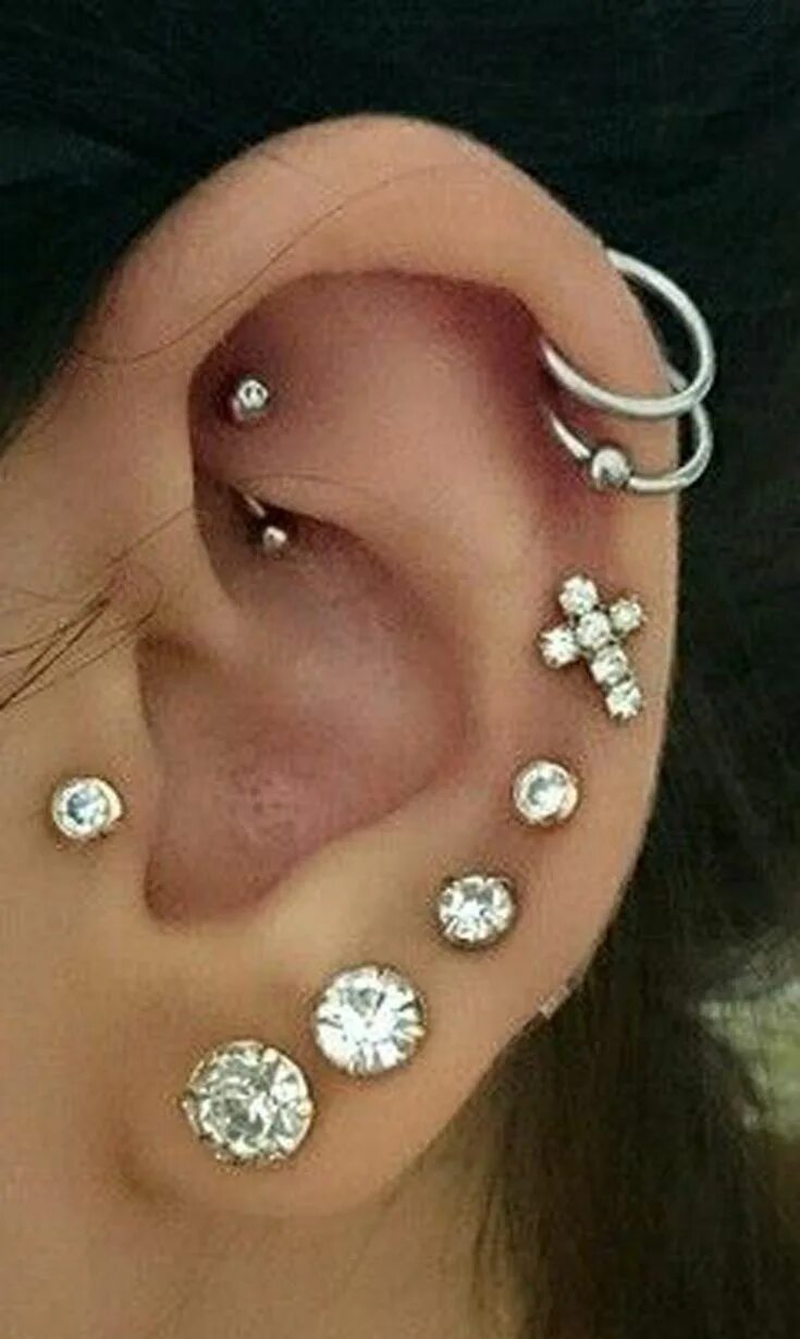 Прокол ушей пирсинг фото cute multiple ear piercing ideas cartilage helix rook curved barbell Ear jewelry