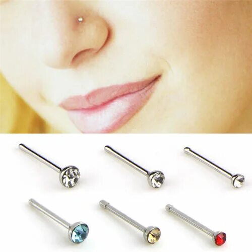 Проколола фото шпилькой песня 60PCS/Set Rhinestone Nose Ring Bone Stud Stainless Steel Body Piercing Jewelr-r-