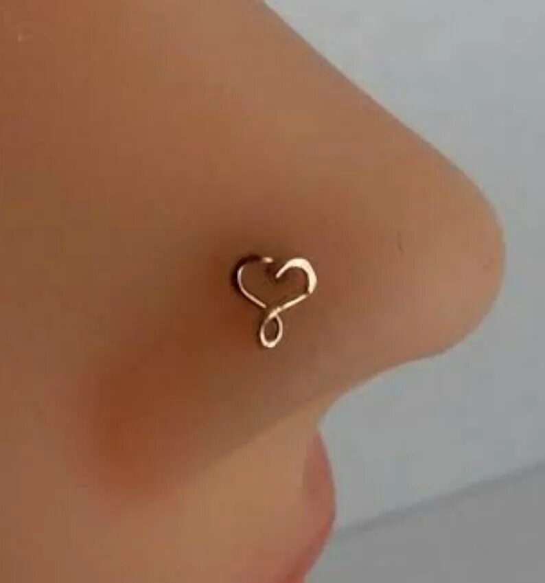 Проколола сердце шпилькой фото в ленту Heart Nose Stud Nose Ring Tragus Cartiliage Helix Infinity 14K Etsy