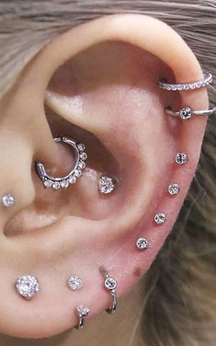 Проколоть хрящ в ухе фото cute multiple ear piercing ideas combinations cartilage helix rook conch crystal